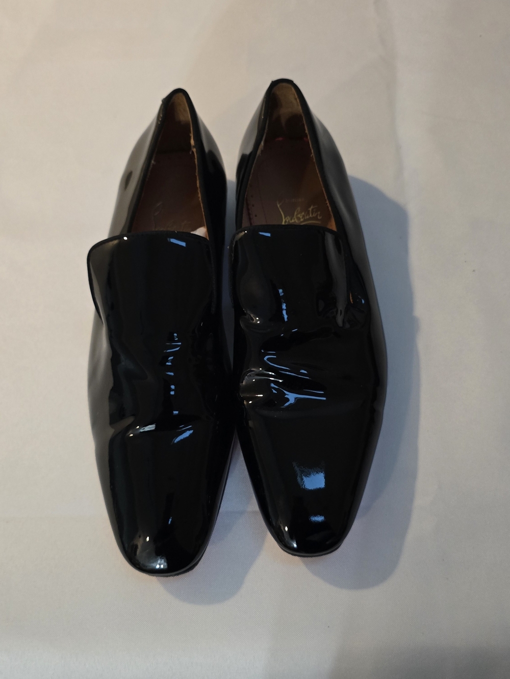 Christian Louboutin Dandelion Flat Patent Leather Loafers, Black, Red Bottom, EU